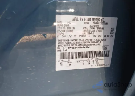 2022 Ford Maverick Lariat from USA, damaged, VIN 3FTTW8E34NRA94324